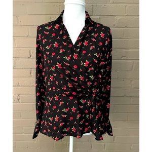 Forever 21 NWT  Rose print black blouse S